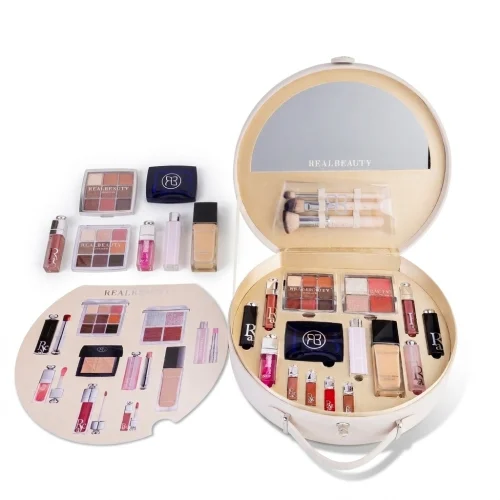 Luxury Round Makeup Kit with Mirror and Beauty Essentials